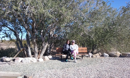 Deb and Ellen on a random bench along the bike path